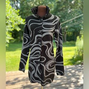 Sandro Ferrone Roma Black Gray Soft Wool Alpaca Swirl Knit Cardi-Coat Women’s M